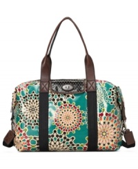 Shake up your schlepp routine with this mod design duffle from Fossil. Durable coated canvas is outfitted with a cool kaleidoscope of colors, while the sturdy shoulder straps and roomy interior let you take along everything with ease. Shake up your schlepp routine with this mod design duffle from Fossil. Durable coated canvas is outfitted with a cool kaleidoscope of colors, while the sturdy shoulder straps and roomy interior let you take along everything with ease.