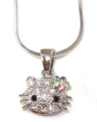 Small Kitty 1/2 Crystal Pendant and Necklace - Rainbow Multicolor Flower Bow Small Kitty 1/2 Crystal Pendant and Necklace - Rainbow Multicolor Flower Bow