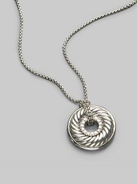 From the Carved Cable Collection. Pavé diamonds border a petite disk pendant with signature sculpted cable design, elegantly hanging from a sterling silver box chain. Diamonds, 0.15 tcw Sterling silver Length, about 17 Lobster clasp Imported From the Carved Cable Collection. Pavé diamonds border a petite disk pendant with signature sculpted cable design, elegantly hanging from a sterling silver box chain. Diamonds, 0.15 tcw Sterling silver Length, about 17 Lobster clasp Imported
