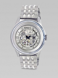 Stylish stainless steel and glass give this automatic watch a sporty, modern edge.Automatic movementWater resistant to 10 ATMStainless steel case, 45mm (1.8)Smooth stainless steel bezelSkeleton dialNumeric markersSecond handStainless steel link bracelet with butterfly buckleImported Stylish stainless steel and glass give this automatic watch a sporty, modern edge.Automatic movementWater resistant to 10 ATMStainless steel case, 45mm (1.8)Smooth stainless steel bezelSkeleton dialNumeric markersSecond handStainless steel link bracelet with butterfly buckleImported