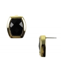 Simple studs add polished presentation to any look. AK Anne Klein earrings feature bezel-set, plastic jet beads set in gold tone mixed metal. Approximate diameter: 3/4 inch. Simple studs add polished presentation to any look. AK Anne Klein earrings feature bezel-set, plastic jet beads set in gold tone mixed metal. Approximate diameter: 3/4 inch.