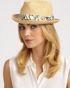 A classic straw fedora with flora print trim and goldtone, interlocking G detail.Brim, about 2Dry cleanMade in Italy