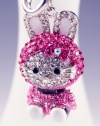 Angel Stars NEW KITTY BUNNY RABBIT FUCHSIA CLEAR SWAROVSKI CRYSTALS KEYCHAIN BAG PURSE CHARM