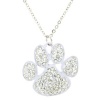 Paw Print White Pave Crystal & Enamel Pendant Necklace