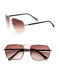 A modern update on a timeless classic, crafted in Italy in lightweight metal design. Available in shiny gold and silver frames with gradient brown lenses.Metal100% UV ProtectionMade in Italy A modern update on a timeless classic, crafted in Italy in lightweight metal design. Available in shiny gold and silver frames with gradient brown lenses.Metal100% UV ProtectionMade in Italy