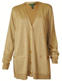 Ralph Lauren Old Gold Metallic Button Front Cardigan Sweater (2X) Ralph Lauren Old Gold Metallic Button Front Cardigan Sweater (2X)