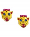 Take your look to a fierce new level. Betsey Johnson's antique gold tone mixed metal tiger stud earrings feature red and gold detailing and crystal accents. Approximate diameter: 3/4 inch.