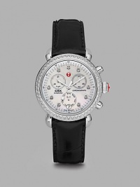 From the CSX Collection. A distinctive stainless steel timepiece with diamond accents and a technical, chronograph dial. Swiss quartz movementWater resistant to 5 ATMRound stainless steel case, 36mm (1.4)Diamond bezel and markers, .64 tcwMother-of-pearl chronograph dialDate display at 6 o'clockSecond hand Black alligator strap, 18mm wide (0.7)Imported From the CSX Collection. A distinctive stainless steel timepiece with diamond accents and a technical, chronograph dial. Swiss quartz movementWater resistant to 5 ATMRound stainless steel case, 36mm (1.4)Diamond bezel and markers, .64 tcwMother-of-pearl chronograph dialDate display at 6 o'clockSecond hand Black alligator strap, 18mm wide (0.7)Imported