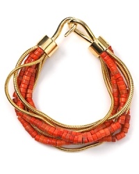 Do the bright thing: Let MICHAEL Michael Kors lend every look a colorful touch with this layered strand of coral beads, accented by a gold plated snake chain bracelet. Do the bright thing: Let MICHAEL Michael Kors lend every look a colorful touch with this layered strand of coral beads, accented by a gold plated snake chain bracelet.