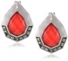 Judith Jack Caliente Sterling Silver Marcasite and Coral Stud Button Earrings