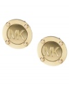 Show your love for MK. Michael Kors' edgy earrings feature stud and logo detail in gold tone mixed metal. Approximate diameter: 1/2 inch.