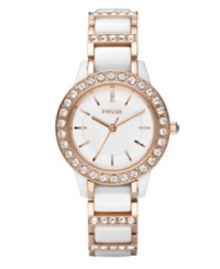 Fossil combines rosy tones and gleaming ceramic on this Jesse collection watch for a perfectly feminine finish. Fossil combines rosy tones and gleaming ceramic on this Jesse collection watch for a perfectly feminine finish.