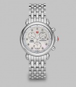 From the CSX Collection. A dazzling diamond accented design with a technical chronograph dial on a stainless steel bracelet.Quartz movementWater resistant to 5 ATMRound stainless steel case, 36mm (1.4)Diamond accented bezel and markers, .64 tcwMother-of-pearl chronograph dialDate function at 6 o'clockSecond handStainless steel link braceletImported