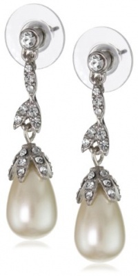 Carolee Pearl and Crystal Basics Linear Floral Tear Drop Earrings Carolee Pearl and Crystal Basics Linear Floral Tear Drop Earrings