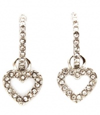 Small Crystal Half Hoop With Dangling Clear Crystal Open Heart Charm Earrings - Silver Rhodium Plated Small Crystal Half Hoop With Dangling Clear Crystal Open Heart Charm Earrings - Silver Rhodium Plated