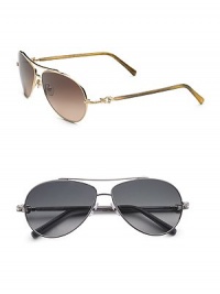 From the Buckle Collection. Classic metal aviator revamped with signature Yurman buckle detail at temple. Available in 20k gold-plated metal with brown double gradient lens or palladium-plated metal with smoke double gradient lens. Gold has 18k vermeil logo detail at temple Silver has sterling silver logo detail at temple 100% UVA/UVB protection Imported From the Buckle Collection. Classic metal aviator revamped with signature Yurman buckle detail at temple. Available in 20k gold-plated metal with brown double gradient lens or palladium-plated metal with smoke double gradient lens. Gold has 18k vermeil logo detail at temple Silver has sterling silver logo detail at temple 100% UVA/UVB protection Imported
