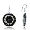 Chuvora Sterling Silver Genuine Top Shell with Black Resin Inlay Round Hook Earrings