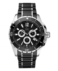 Modernly monochromatic with a sleek shine. Watch by Gc Swiss Made Timepieces crafted of black high-tech ceramic and stainless steel bracelet and round case. Black ceramic turning bezel with silver tone numerals. Black chronograph dial features applied silver tone numeral at twelve o'clock, stick indices, tachymeter scale, date window at four o'clock, luminous hands and logo. Swiss quartz movement. Water resistant to 100 meters. Ten-year limited warranty. Luxury Gc gift box packaging included. Modernly monochromatic with a sleek shine. Watch by Gc Swiss Made Timepieces crafted of black high-tech ceramic and stainless steel bracelet and round case. Black ceramic turning bezel with silver tone numerals. Black chronograph dial features applied silver tone numeral at twelve o'clock, stick indices, tachymeter scale, date window at four o'clock, luminous hands and logo. Swiss quartz movement. Water resistant to 100 meters. Ten-year limited warranty. Luxury Gc gift box packaging included.
