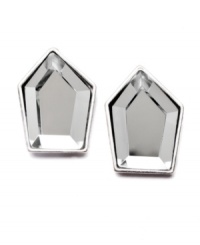 Add instant polish and shine. Bar III's symmetrical stud earrings feature angular clear glass stones set in silver tone mixed metal. Approximate diameter: 1/2 inch. Add instant polish and shine. Bar III's symmetrical stud earrings feature angular clear glass stones set in silver tone mixed metal. Approximate diameter: 1/2 inch.