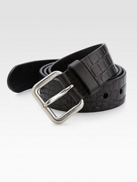 Embossed-croc leather style with engraved metal buckle for an impeccable finish.LeatherAbout 1½ wideMade in Italy Embossed-croc leather style with engraved metal buckle for an impeccable finish.LeatherAbout 1½ wideMade in Italy
