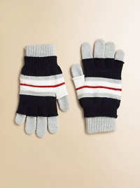 Three wool-blend looks in one with a striped, fingerless pair, traditional solid gloves or wear them together to keep small fingers extra toasty.50% wool/50% acrylicMade in Italy Three wool-blend looks in one with a striped, fingerless pair, traditional solid gloves or wear them together to keep small fingers extra toasty.50% wool/50% acrylicMade in Italy
