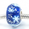 A24 Let it Snow! Snowflakes in a Royal Blue European Murano Style Glass Bead Charm with Solid Sterling Silver Single Core Stamped 925 Fits Pandora Biagi Chamilia Troll Bracelets