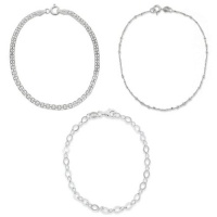 Sterling Silver Set of Three: Bismarck, Flat Open-Oval Link and Thin Twisted Bar- and -Bead Link Chain Bracelets, 7 Sterling Silver Set of Three: Bismarck, Flat Open-Oval Link and Thin Twisted Bar- and -Bead Link Chain Bracelets, 7