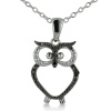 Trendy Black Diamond Owl Necklace in Sterling Silver