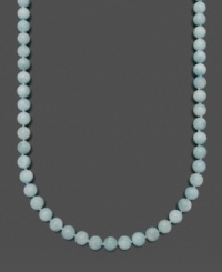 A sweet splash to liven your look. Necklace features polished beads (8-9 mm) of aquamarine (180 ct. t.w.) with a sterling silver clasp. Approximate length: 18 inches. A sweet splash to liven your look. Necklace features polished beads (8-9 mm) of aquamarine (180 ct. t.w.) with a sterling silver clasp. Approximate length: 18 inches.