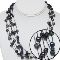 19 Genuine 7-8mm Black Freshwater Pearl 5 Strand Knotted Necklace 19 Genuine 7-8mm Black Freshwater Pearl 5 Strand Knotted Necklace