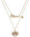 Betsey Johnson Antique Gold-Tone Glass Crystal Princess and Crown Two-Row Necklace