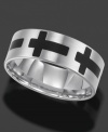 This titanium ring by Triton modernizes the traditional cross design with a black resin coating. The inside is slightly rounded for a comfortable fit. Approximate band width: 8 mm. Sizes 8-15.