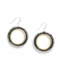 Give them a try: Alfani's tri tone circle dangle earrings are crafted in shiny silver tone, matte gold tone and hematite tone mixed metals to match a variety of styles in your wardrobe. Approximate drop: 2 inches. Approximate diameter: 1-1/4 inches. Give them a try: Alfani's tri tone circle dangle earrings are crafted in shiny silver tone, matte gold tone and hematite tone mixed metals to match a variety of styles in your wardrobe. Approximate drop: 2 inches. Approximate diameter: 1-1/4 inches.