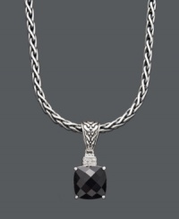 Pair your little black dress with a lot of sparkle and shine. This square-cut onyx (5-1/5 ct. t.w.) and diamond accent pendant by Effy Collection adds extra drama to your look. Set in sterling silver. Approximate length: 18 inches. Approximate drop: 1 inch. Pair your little black dress with a lot of sparkle and shine. This square-cut onyx (5-1/5 ct. t.w.) and diamond accent pendant by Effy Collection adds extra drama to your look. Set in sterling silver. Approximate length: 18 inches. Approximate drop: 1 inch.