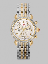 From the CSX Collection. A high contrast, technical timepiece with brilliant diamond accents. Quartz movementWater resistant to 5 ATMRound goldtone stainless steel case, 36mm (1.4) Diamond accented bezel and markers, .64 tcwMother-of-pearl dialSecond handDate-function at 6 o'clockTwo-tone stainless steel link bracelet, 18mm (0.7)Imported From the CSX Collection. A high contrast, technical timepiece with brilliant diamond accents. Quartz movementWater resistant to 5 ATMRound goldtone stainless steel case, 36mm (1.4) Diamond accented bezel and markers, .64 tcwMother-of-pearl dialSecond handDate-function at 6 o'clockTwo-tone stainless steel link bracelet, 18mm (0.7)Imported