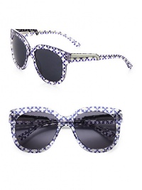 Following the brand's green initiatives, this sustainable design uses raw materials that stem from natural origins, yet retains its chic style with a print to match the Summer 2012 collection. Available in purple marquis diamond with grey lens. Metal logo temples100% UV protectionImported Following the brand's green initiatives, this sustainable design uses raw materials that stem from natural origins, yet retains its chic style with a print to match the Summer 2012 collection. Available in purple marquis diamond with grey lens. Metal logo temples100% UV protectionImported