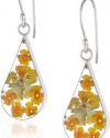 Sterling Silver Pressed Flower Teardrop Earrings