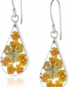 Sterling Silver Pressed Flower Teardrop Earrings