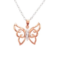 DiAura Rose-Gold Plated Sterling Silver Diamond-Accent Butterfly Pendant Necklace, 18 DiAura Rose-Gold Plated Sterling Silver Diamond-Accent Butterfly Pendant Necklace, 18