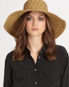 This dramatic, packable straw topper features signature logo rivets, elasticized inner band and an oversized, sloped brim for maximum sun protection and style.Brim, about 4.75Elasticized inner band fits most95% UVA/UVB protectionPolypropylene/polyesterSpot cleanImported and hand-finished in the USA