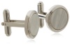 Geoffrey Beene Mens Polished Rhodium Stepped Circle With Mother Of Pearl Center Cufflinks, White/Silver, One Size
