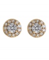 Get ultra-glamorous with simple studs. Betsey Johnson earrings feature sparkling, round-cut crystals in antique gold tone mixed metal.