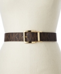 Inspired by the sophistication of classic luggage, this wide logo belt by MICHAEL Michael Kors features gleaming hardware. Inspired by the sophistication of classic luggage, this wide logo belt by MICHAEL Michael Kors features gleaming hardware.