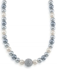 Glass pearls in shimmery silver tones will elevate your ensemble. Necklace features pewter glass pearls (8 mm), charcoal glass pearls (8 mm), white glass pearls (8 mm), and a sparkling fireball. Set in silvertone mixed metal. Approximate length: 16 inches + 2-inch extender. Glass pearls in shimmery silver tones will elevate your ensemble. Necklace features pewter glass pearls (8 mm), charcoal glass pearls (8 mm), white glass pearls (8 mm), and a sparkling fireball. Set in silvertone mixed metal. Approximate length: 16 inches + 2-inch extender.