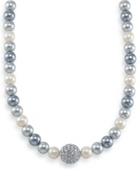 Glass pearls in shimmery silver tones will elevate your ensemble. Necklace features pewter glass pearls (8 mm), charcoal glass pearls (8 mm), white glass pearls (8 mm), and a sparkling fireball. Set in silvertone mixed metal. Approximate length: 16 inches + 2-inch extender.