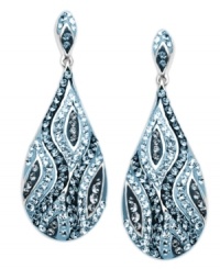 Sparkling sophistication. A mosaic of denim blue and clear crystals with Swarovski Elements adorn Kaleidoscope's whimsical teardrop earrings. Set in sterling silver. Approximate drop: 1-1/2 inches. Sparkling sophistication. A mosaic of denim blue and clear crystals with Swarovski Elements adorn Kaleidoscope's whimsical teardrop earrings. Set in sterling silver. Approximate drop: 1-1/2 inches.