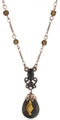 1928 Jewelry Smoked Topaz Briolette Copper Drop Pendant Necklace 1928 Jewelry Smoked Topaz Briolette Copper Drop Pendant Necklace