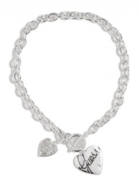 GUESS Silver-Tone Rhinestone Heart Charm Neckl, SILVER GUESS Silver-Tone Rhinestone Heart Charm Neckl, SILVER