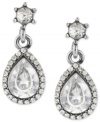 Timeless appeal. Betsey Johnson blends the contemporary with a classic look in this pair of teardrop earrings. Crafted from silver-tone mixed metal, the pair dazzles with glass crystal pave accents. Approximate drop: 1 inch.
