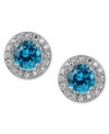 Blue perfection. B. Brilliant's pretty circular stud earrings feature round-cut London blue cubic zirconias encircled by round-cut clear zirconias (3 ct. t.w.) set in sterling silver. Approximate diameter: 3/8 inch.